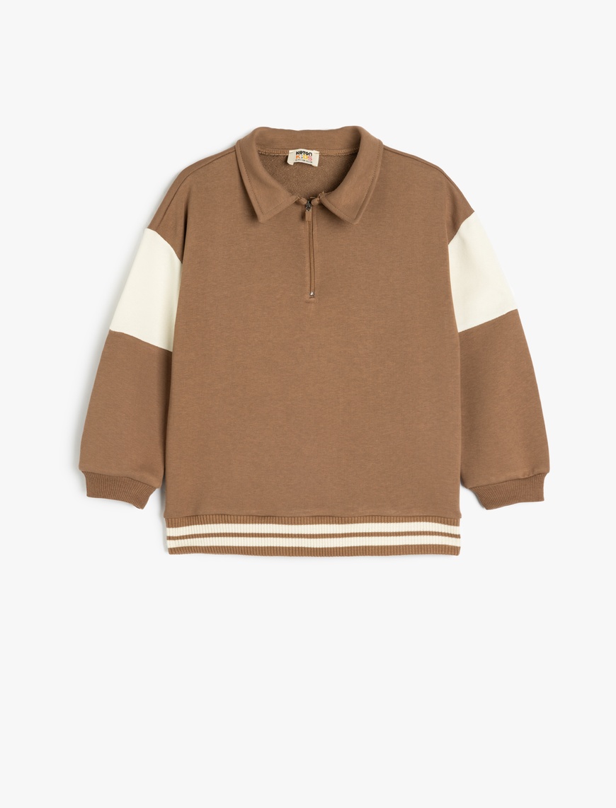  Erkek Çocuk Uzun Kollu Yarım Fermuarlı Oversize Polo Yaka Sweatshirt