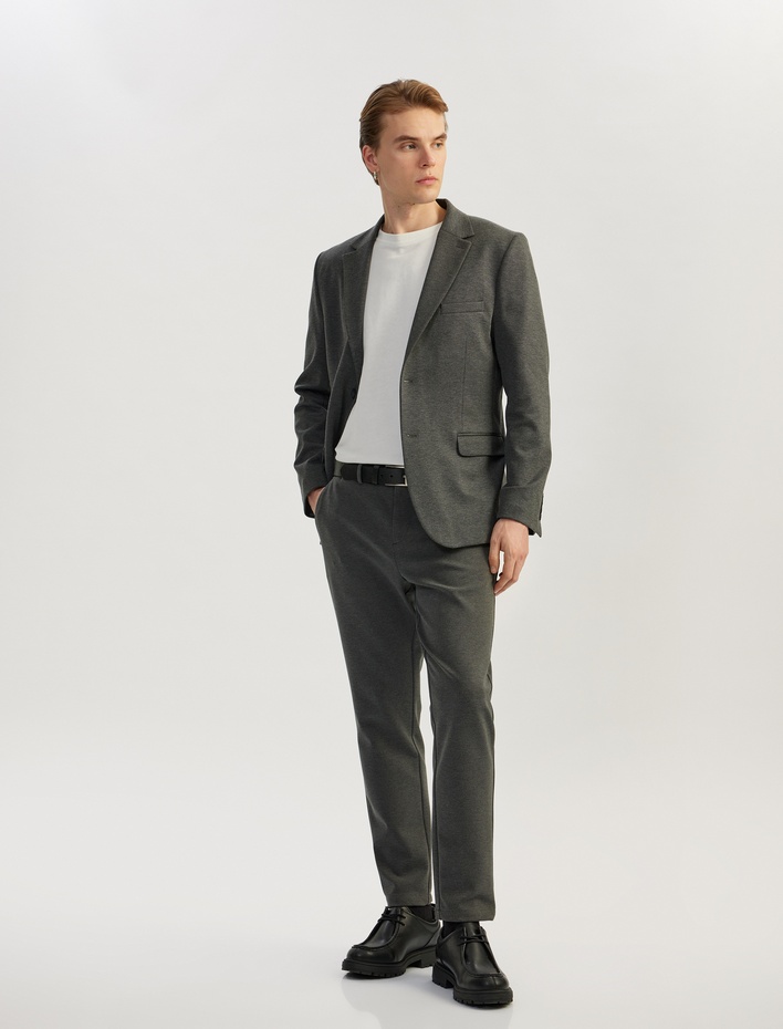  Düğmeli Cepli Viskon Karışımlı Pike Kumaş Mono Yaka Slim Fit Blazer Ceket