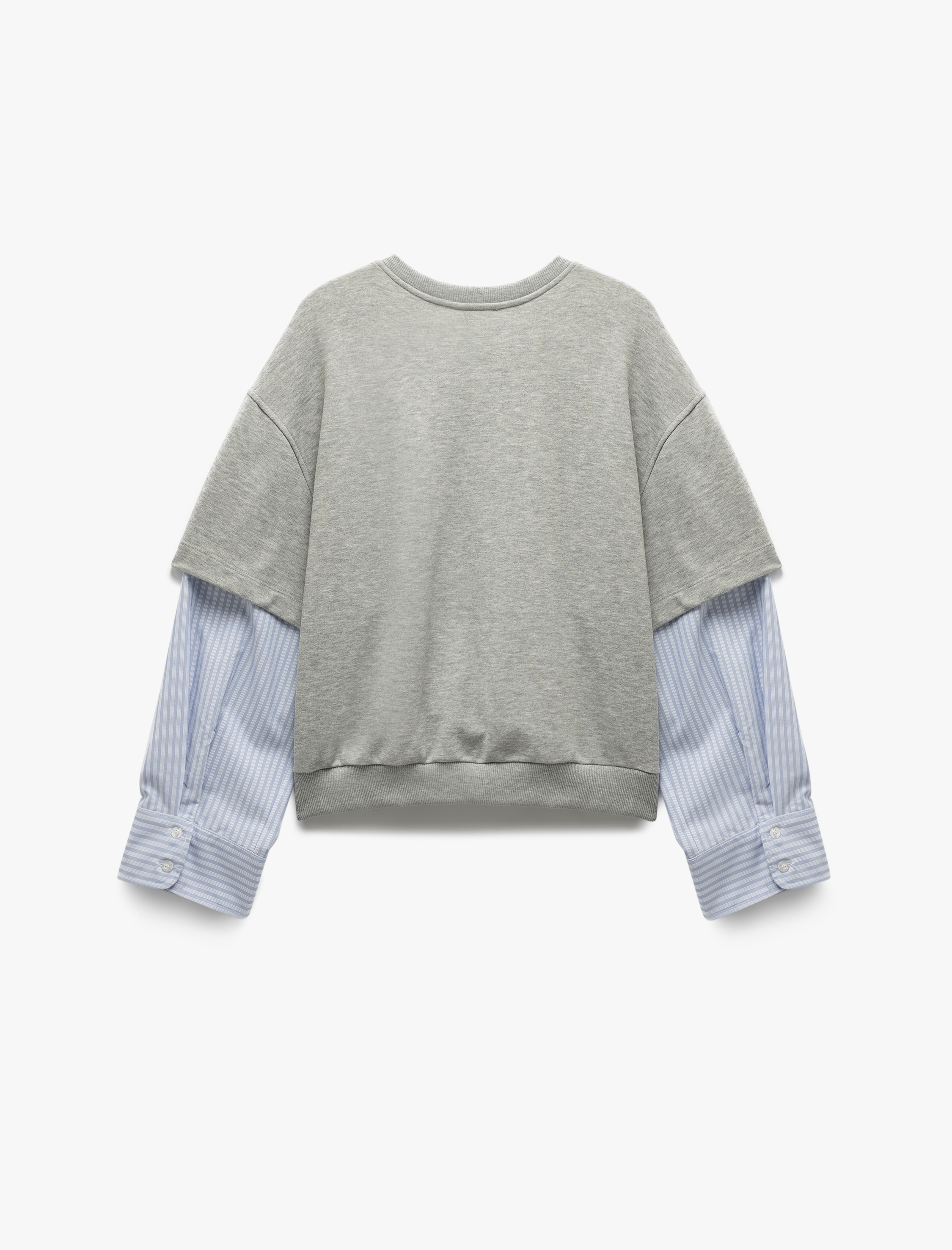   Çift Katman Detaylı Manşetli Uzun Kollu Bisiklet Yaka Çizgili Sweatshirt