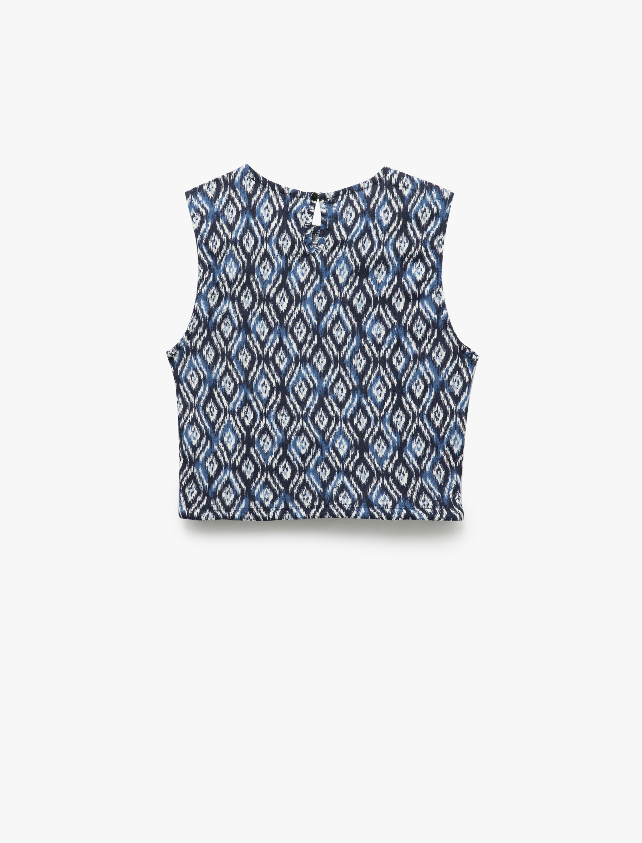   Desenli Bisiklet Yaka Bağcık Detaylı Kolsuz Crop Üst Bürümcük