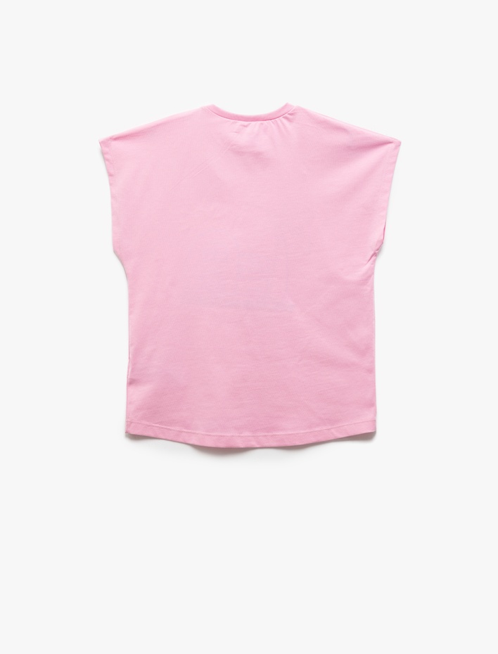 Kız Çocuk Kısa Kollu Bisiklet Yaka Pamuklu İşlemeli Tişört