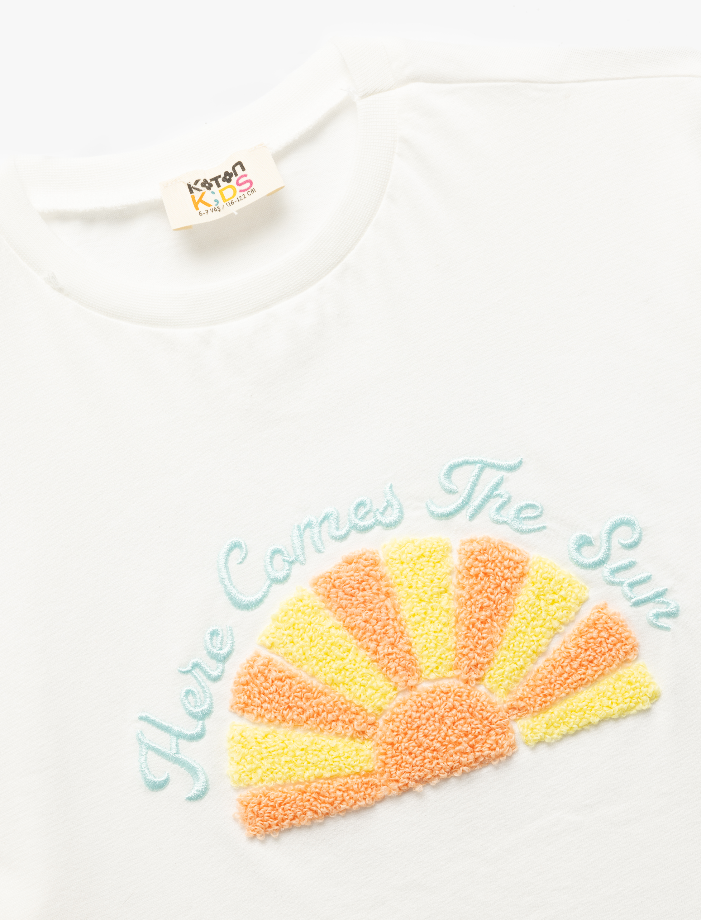  Kız Çocuk İşlemeli Bisiklet Yaka Pamuklu Kısa Kollu Tişört