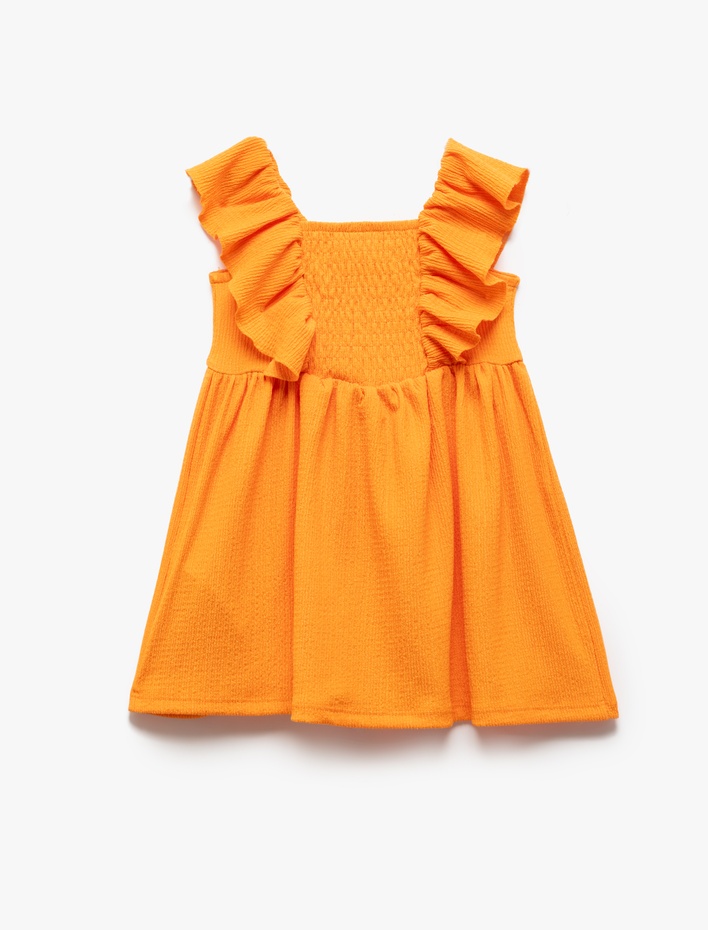 Kız Bebek Kalın Askılı Fırfırlı Gipe Detaylı Dokulu Elbise