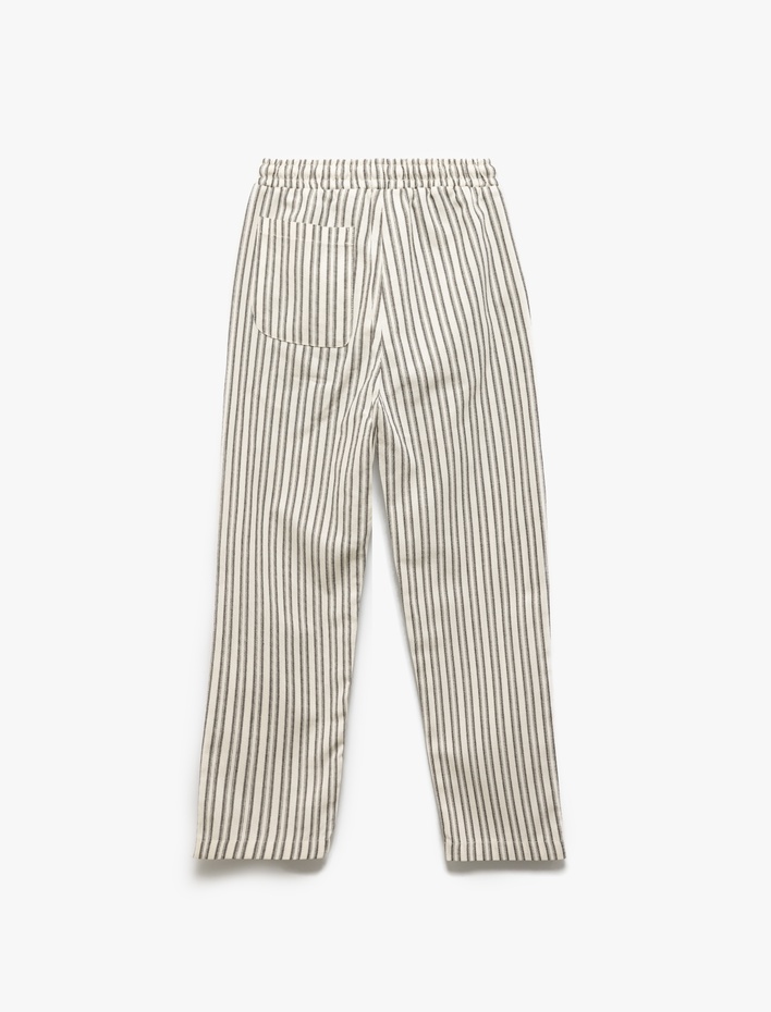 Erkek Çocuk Pamuklu Beli Bağcıklı Cep Detaylı Çizgili Pantolon