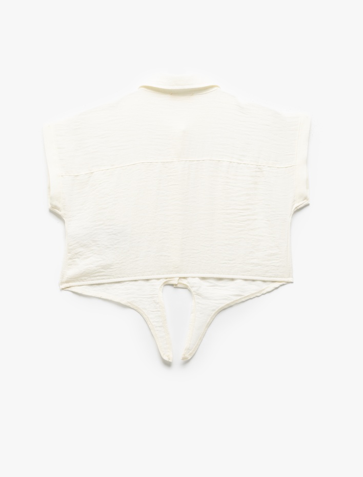 Kız Çocuk Önden Bağlamalı Cep Detaylı Kısa Kollu Crop Gömlek