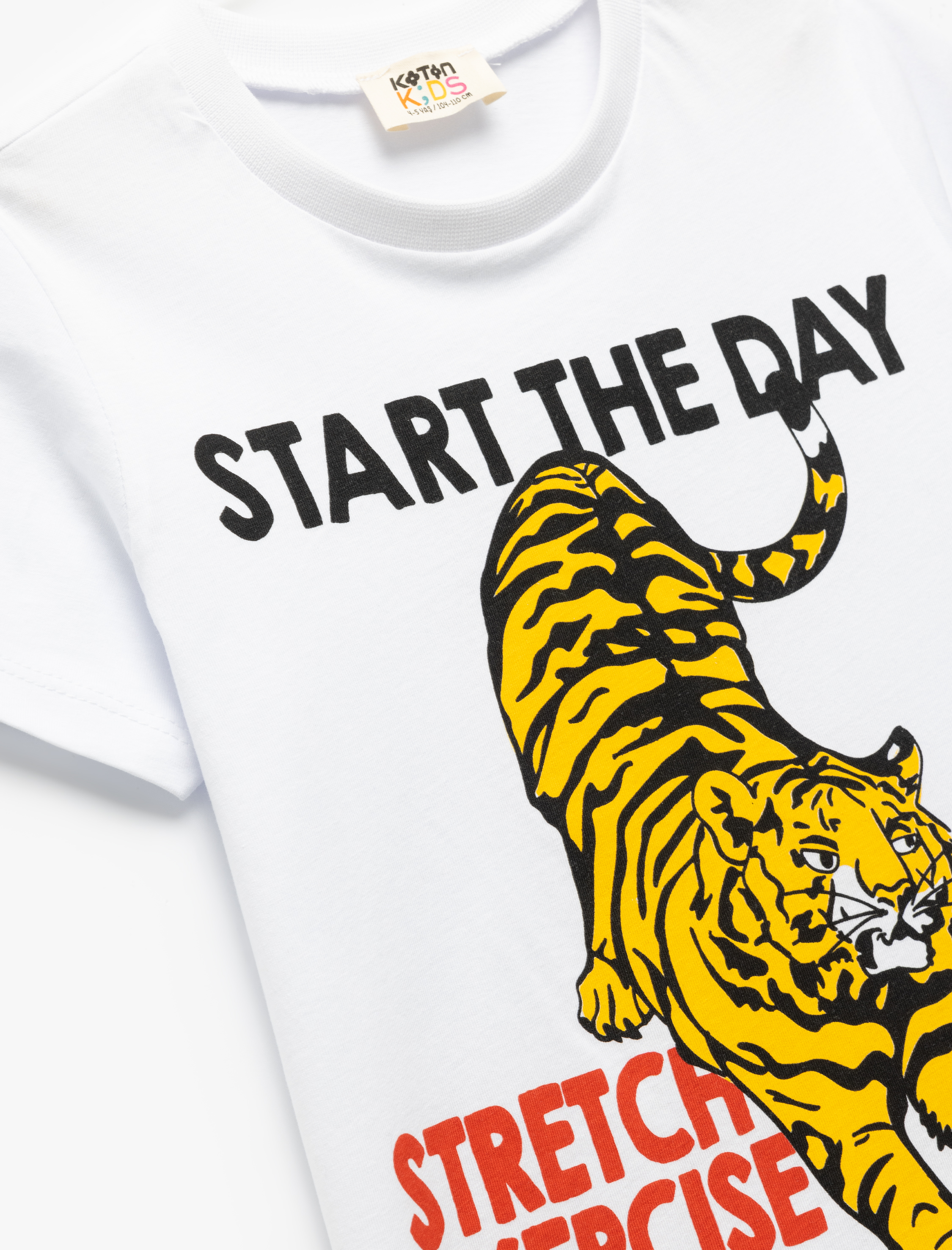  Erkek Çocuk Pamuklu Kaplan Baskılı Bisiklet Yaka Kısa Kollu Tişört