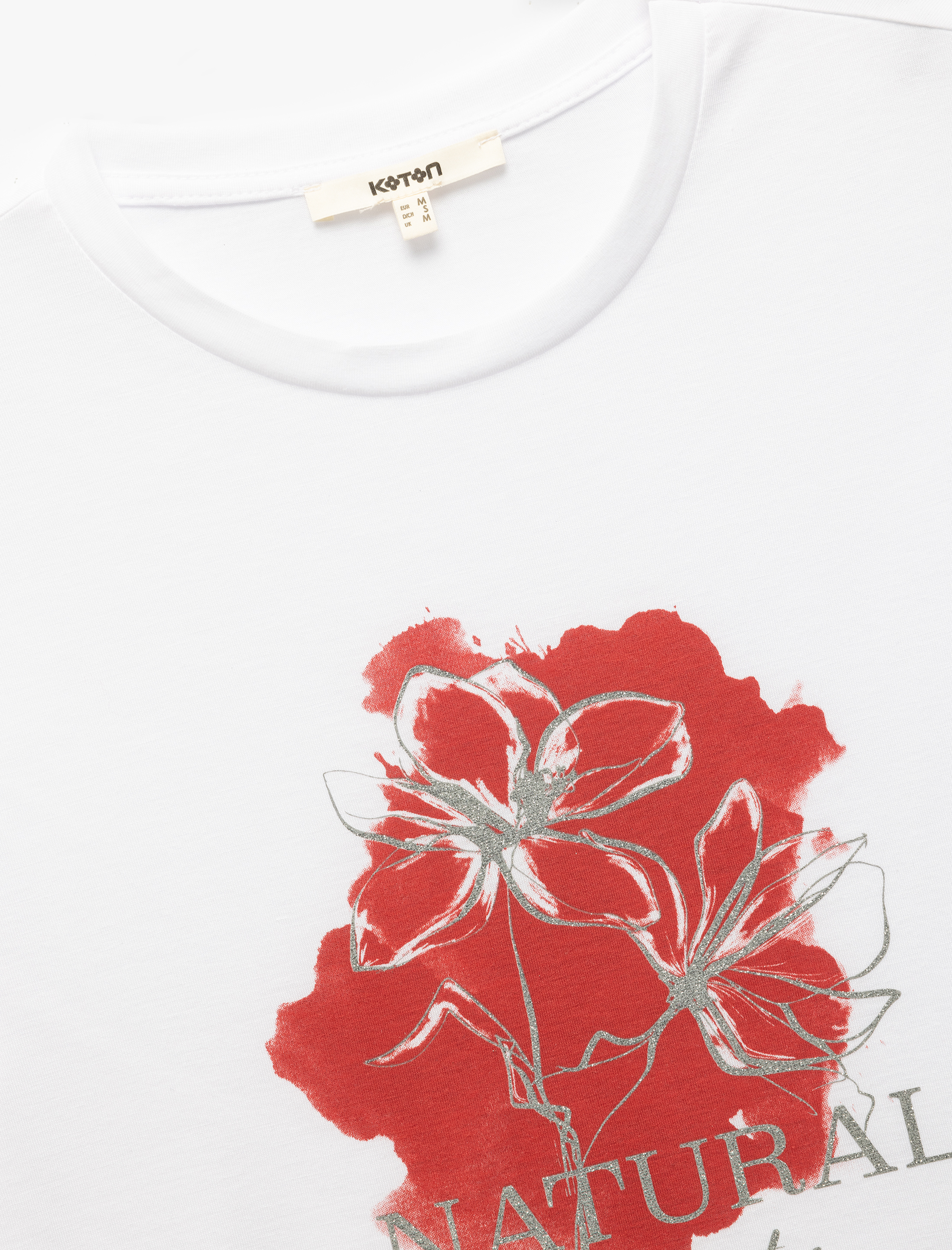   Bisiklet Yaka Kısa Kollu Çiçek Desenli Kadın Tişört