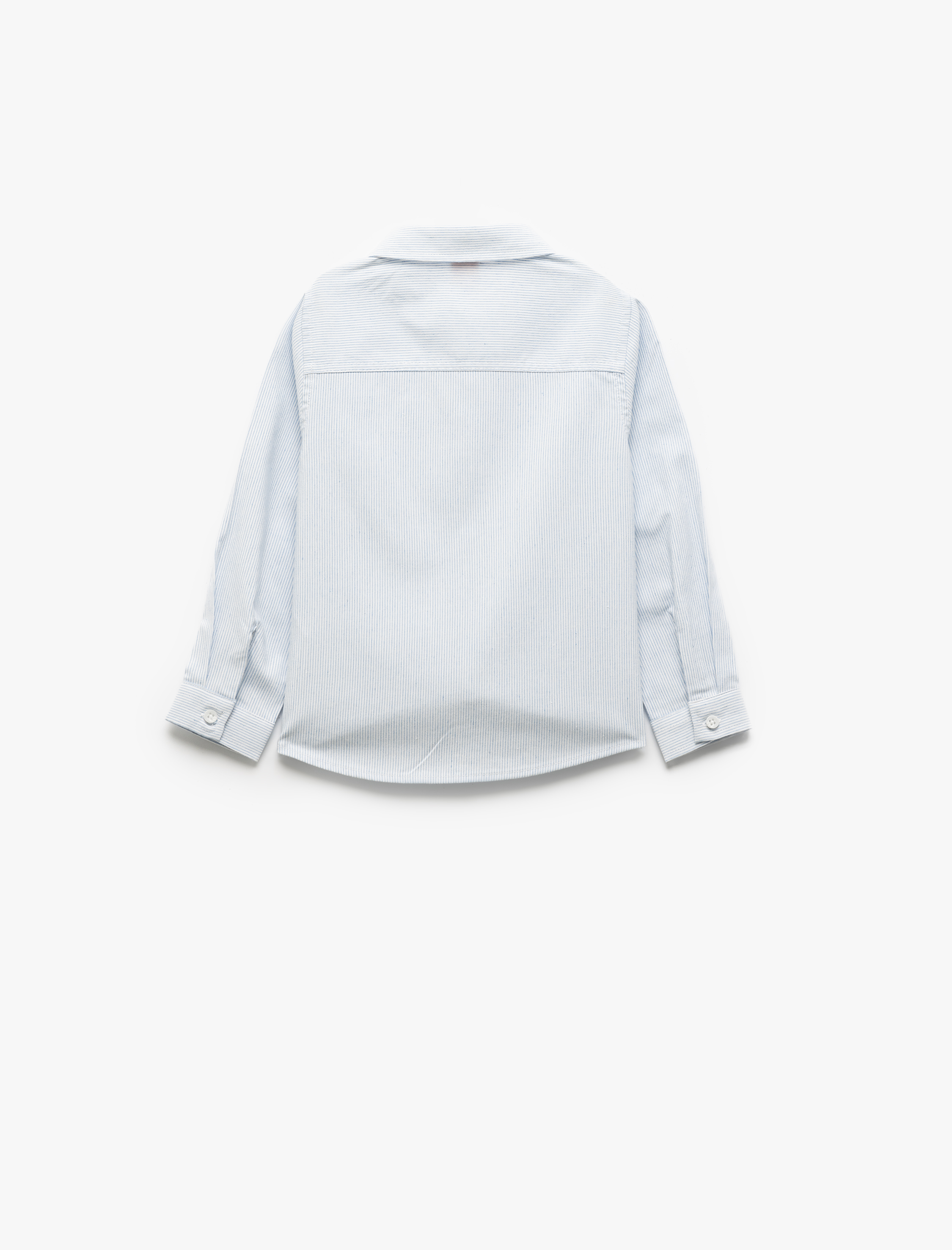  Erkek Bebek Uzun Kollu Düğmeli Tek Cepli Çizgili Gömlek