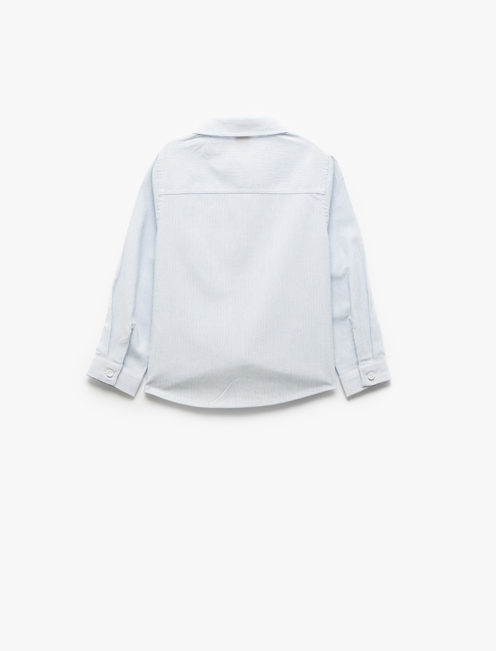 Erkek Bebek Uzun Kollu Düğmeli Tek Cepli Çizgili Gömlek