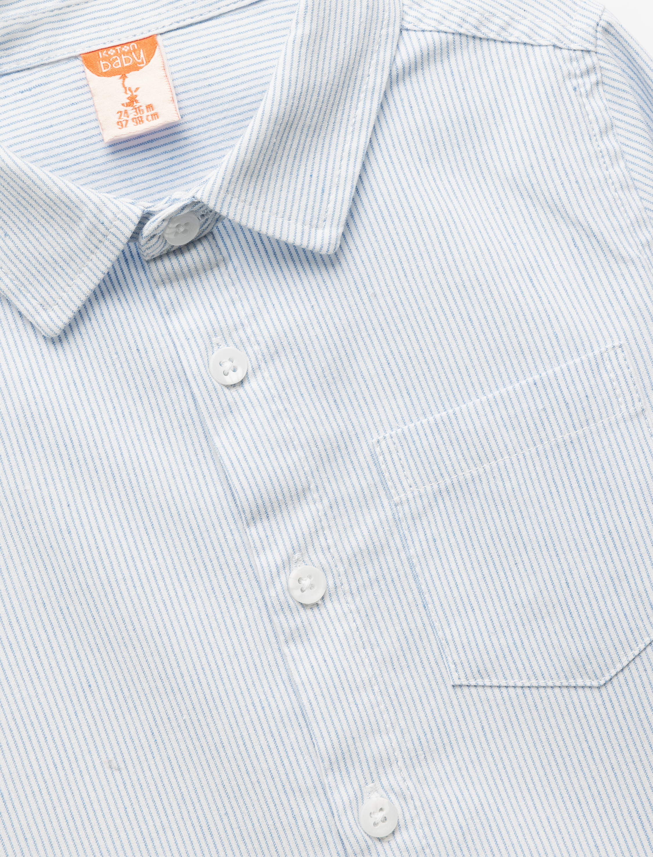  Erkek Bebek Uzun Kollu Düğmeli Tek Cepli Çizgili Gömlek
