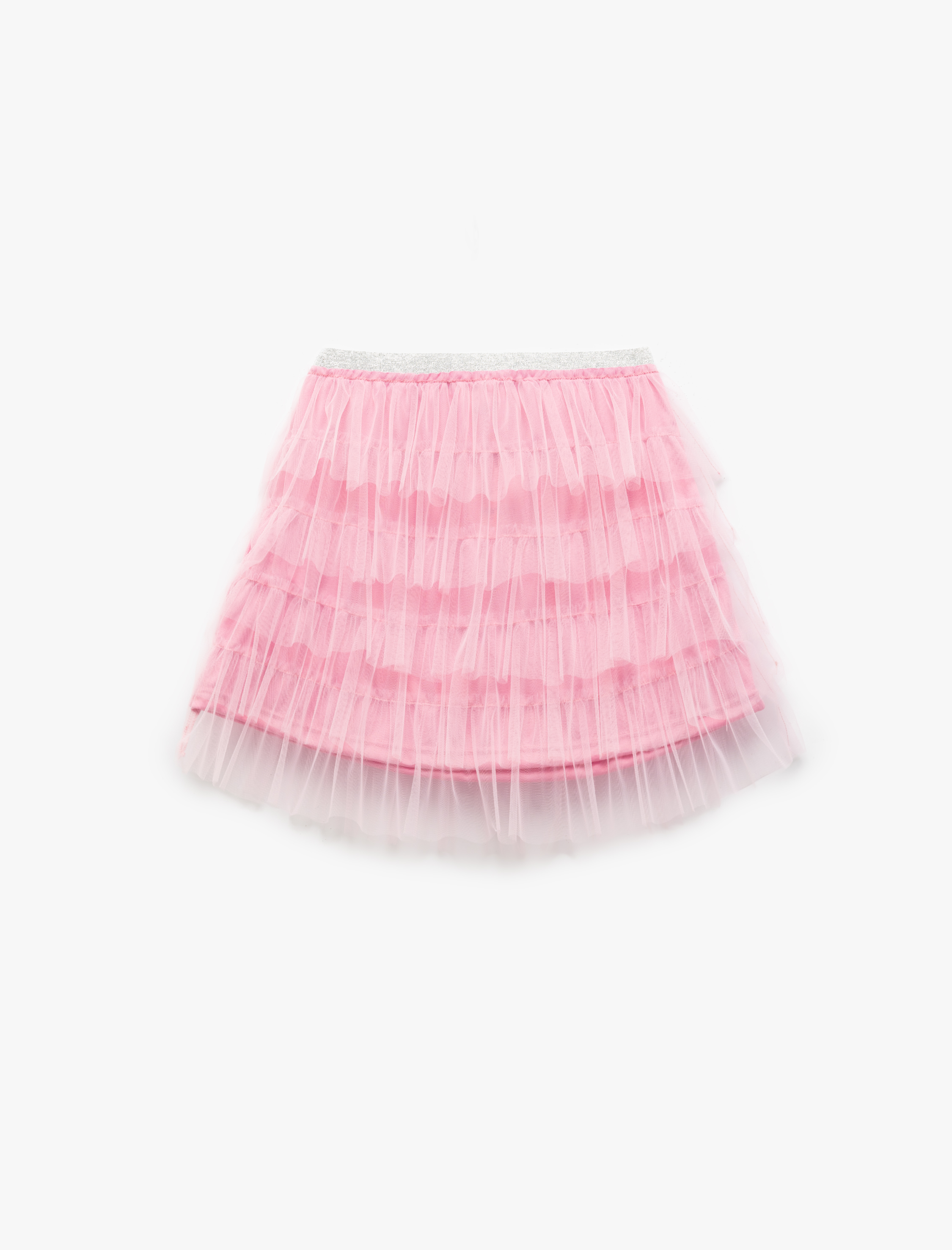  Kız Çocuk Beli Lastikli Tüllü Kat Detaylı Tütü Etek