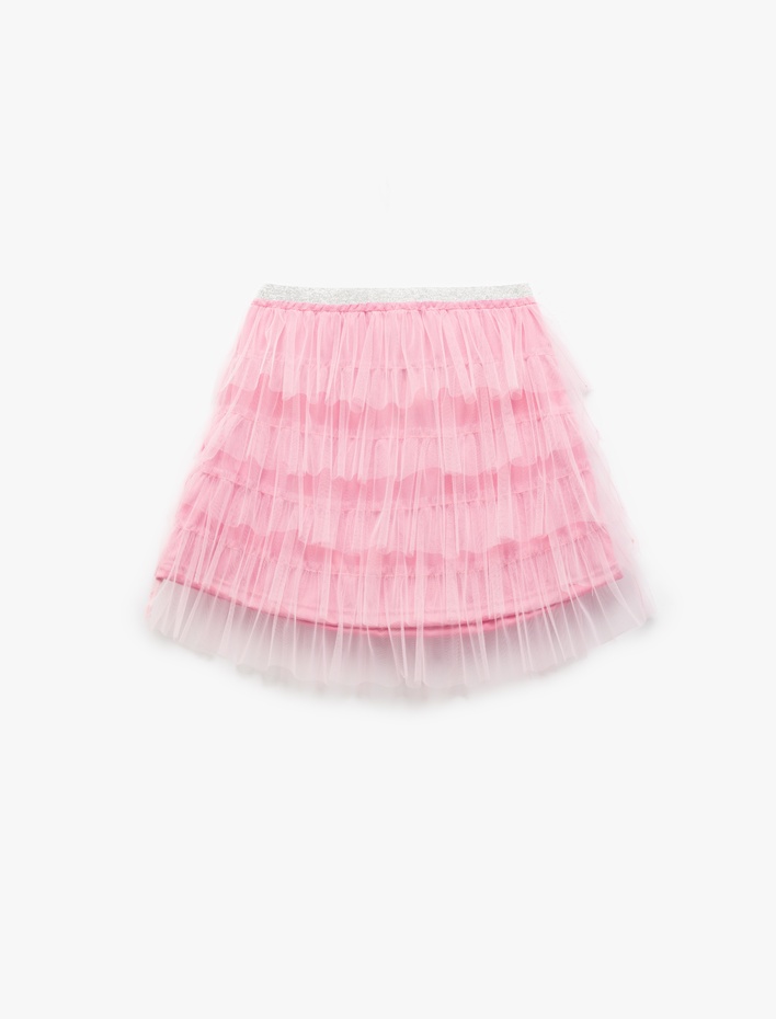 Kız Çocuk Beli Lastikli Tüllü Kat Detaylı Tütü Etek