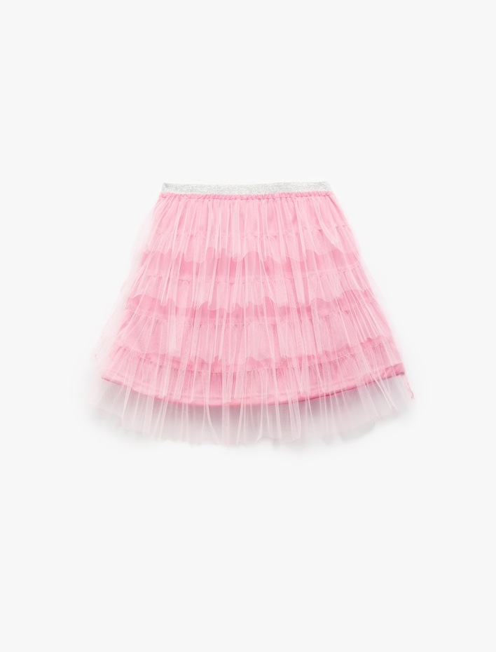 Kız Çocuk Beli Lastikli Tüllü Kat Detaylı Tütü Etek