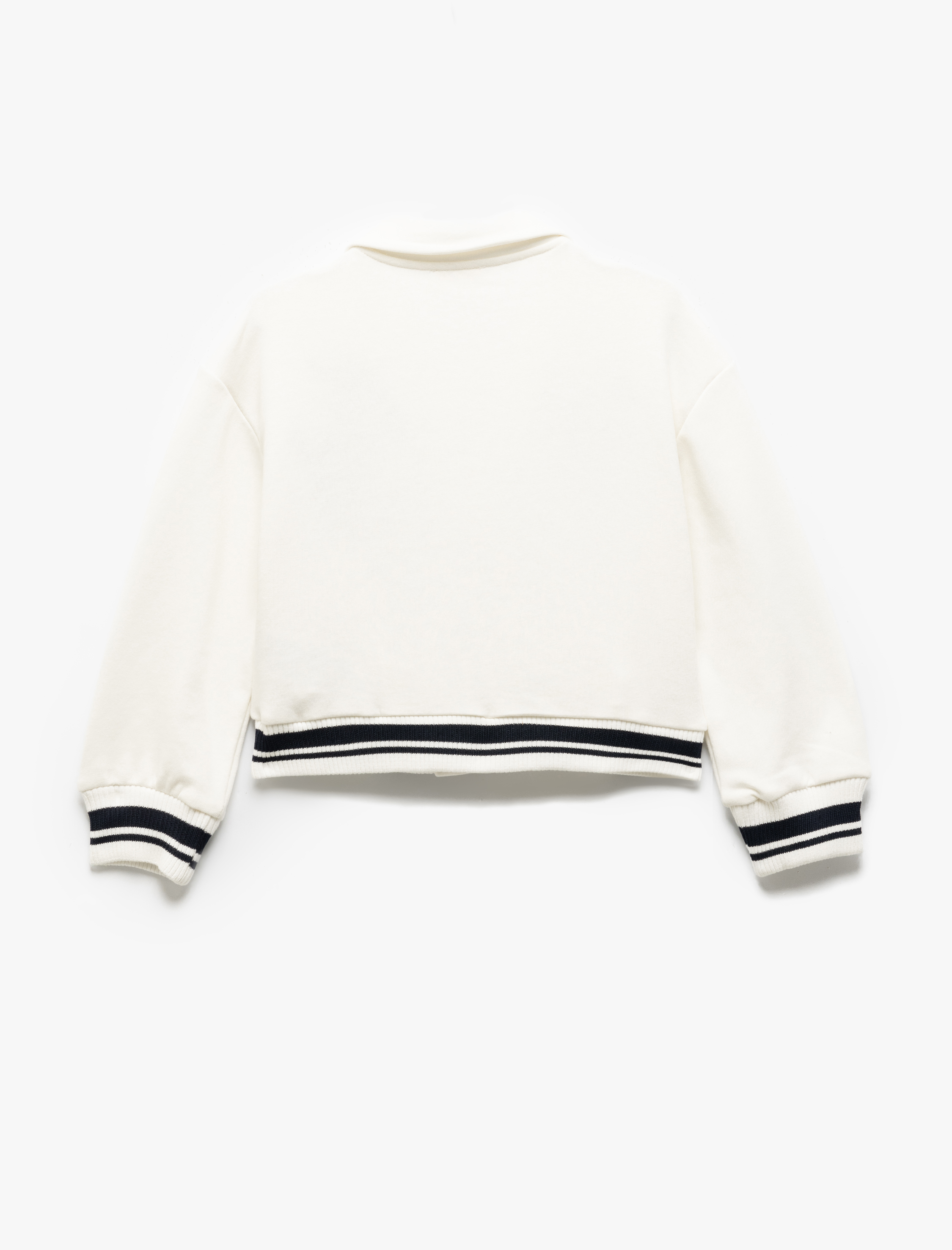  Kız Çocuk Aplike Detaylı Uzun Kollu Renk Bloklu Polo Yaka Kolej Ceket