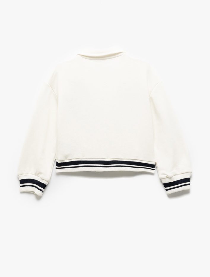 Kız Çocuk Aplike Detaylı Uzun Kollu Renk Bloklu Polo Yaka Kolej Ceket