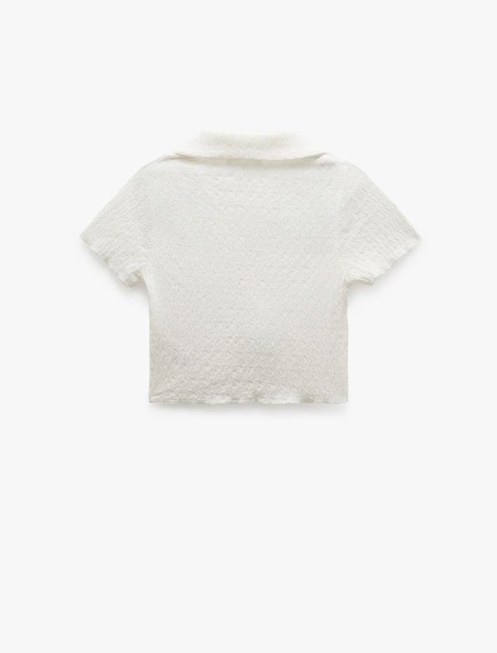  Bağlama Detaylı V Yaka Kısa Kollu Bürümcük Crop Tişört Bürümcük