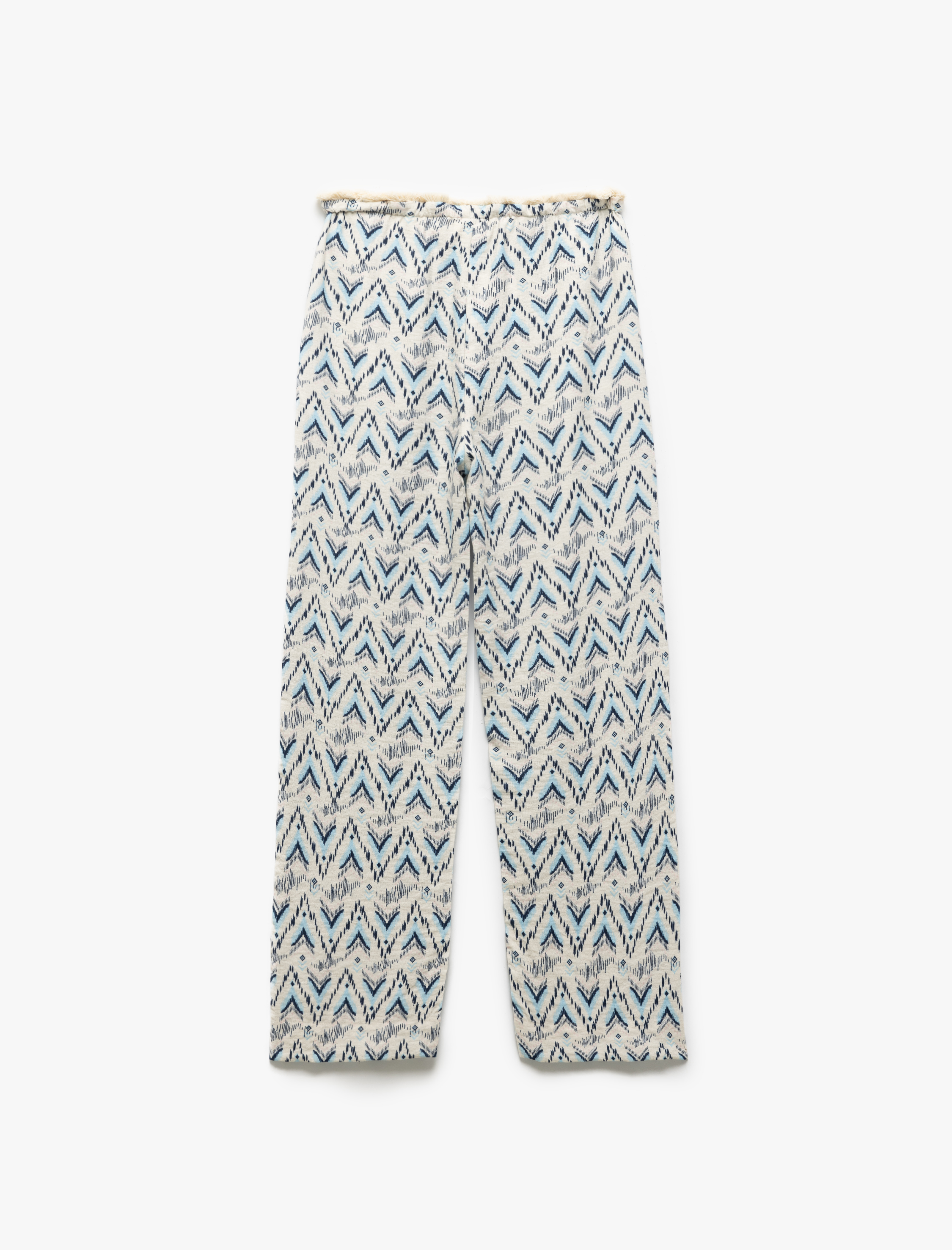  Kız Çocuk Viskon Beli Bağcıklı Desenli Düz Paça Pantolon