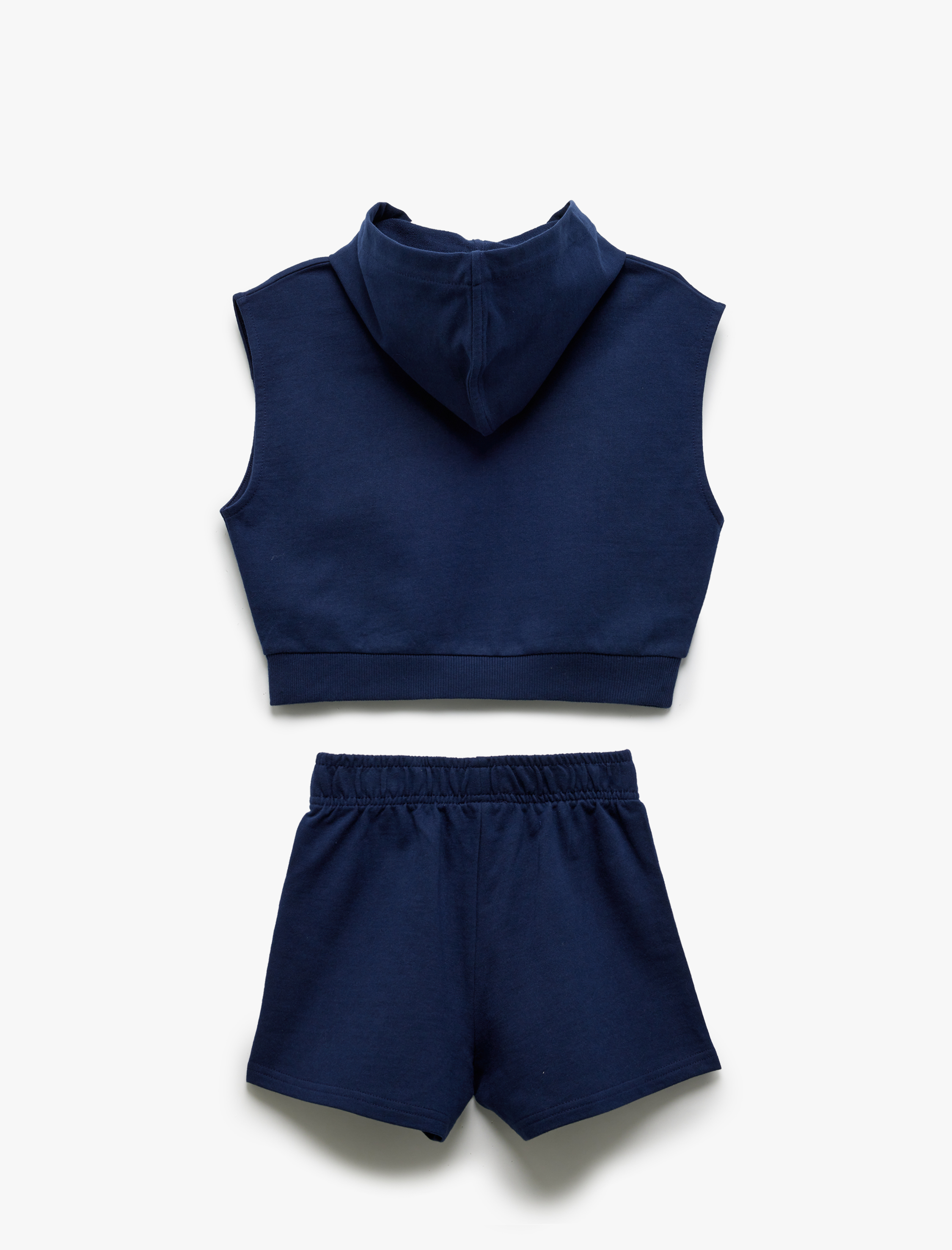  Kız Çocuk Pamuklu Kapşonlu Kolsuz Tişört ve Şort Seti