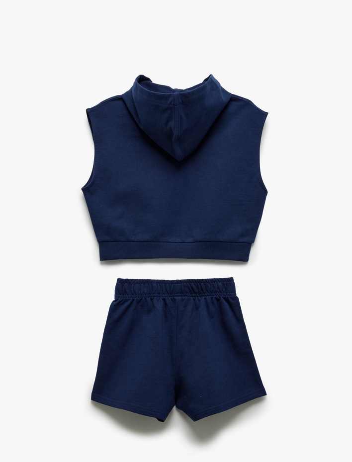 Kız Çocuk Pamuklu Kapşonlu Kolsuz Tişört ve Şort Seti