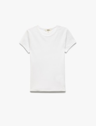 Slim Fit Pamuklu Kısa Kollu Bisiklet Yaka Kadın Basic Tişört