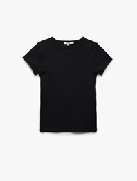 Slim Fit Pamuklu Kısa Kollu Bisiklet Yaka Kadın Basic Tişört