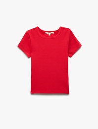 Slim Fit Pamuklu Kısa Kollu Bisiklet Yaka Kadın Basic Tişört