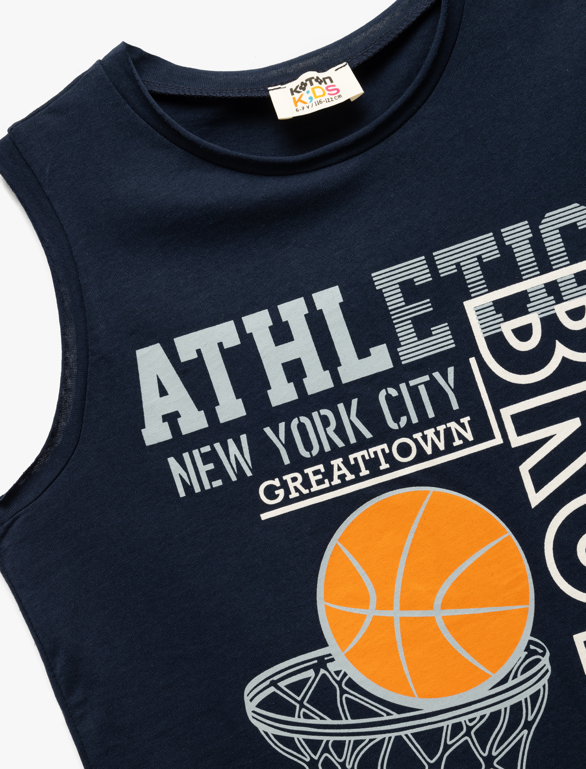  Erkek Çocuk Basketbol Baskı Detaylı Kolsuz Bisiklet Yaka Pamuklu Atlet