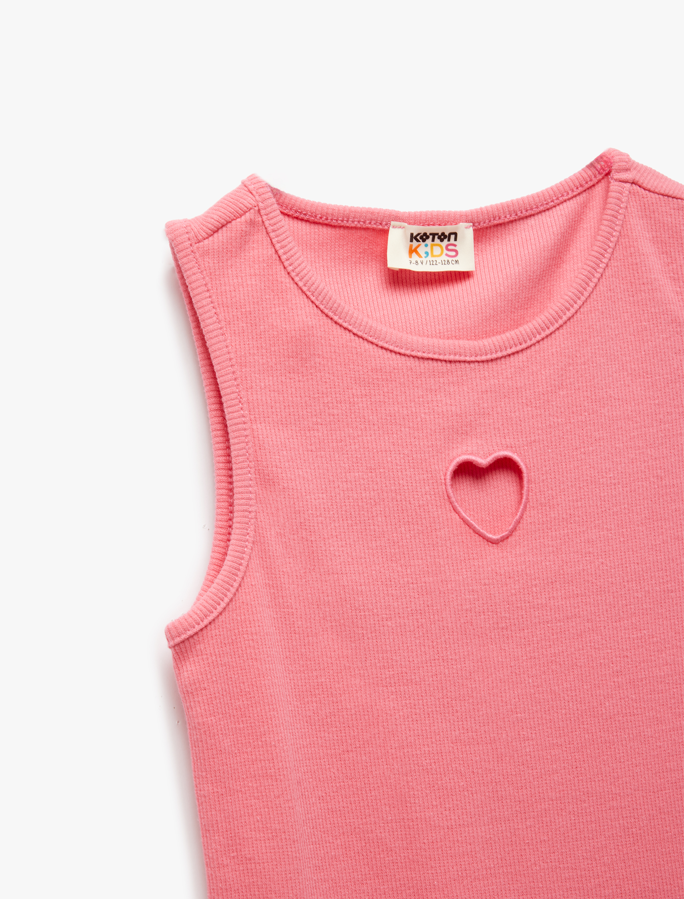 Kız Çocuk Pamuklu Kalp Pencere Detaylı Kısa Kollu Askılı Elbise