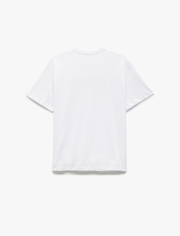  Kısa Kollu Pamuklu Bisiklet Yaka Baskılı Tişört