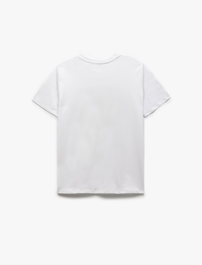  Leopar Baskılı Kısa Kollu Pamuklu Bisiklet Yaka Kadın Tişört