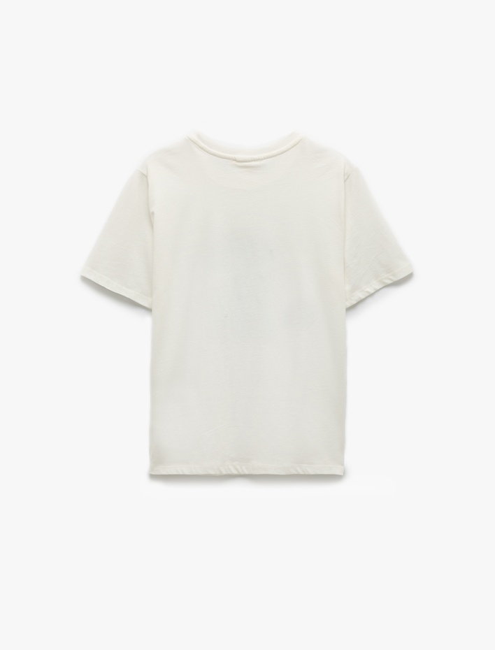  Pamuklu Bisiklet Yaka Kısa Kollu Papatya Baskılı Tişört