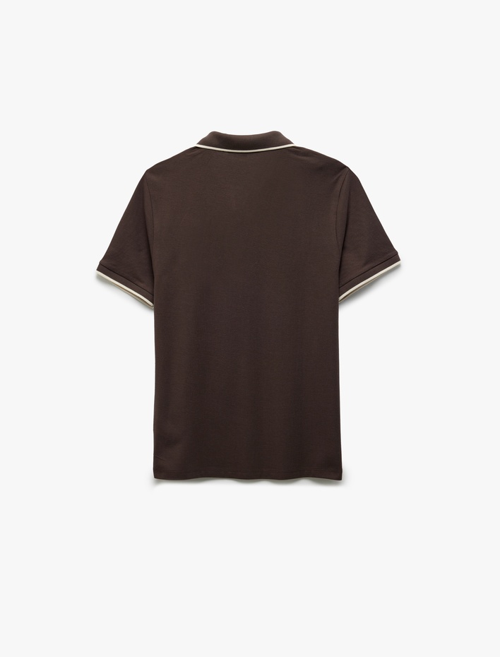  Kontrast Detaylı Pamuklu Pike Kumaş Kısa Kollu Slim Fit Polo Yaka Tişört