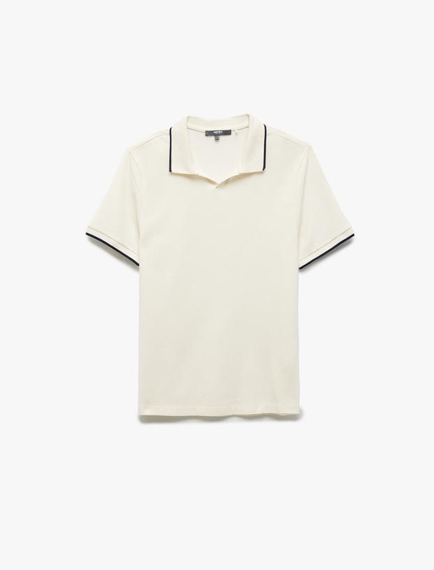 Kontrast Detaylı Pamuklu Pike Kumaş Kısa Kollu Slim Fit Polo Yaka Tişört_0