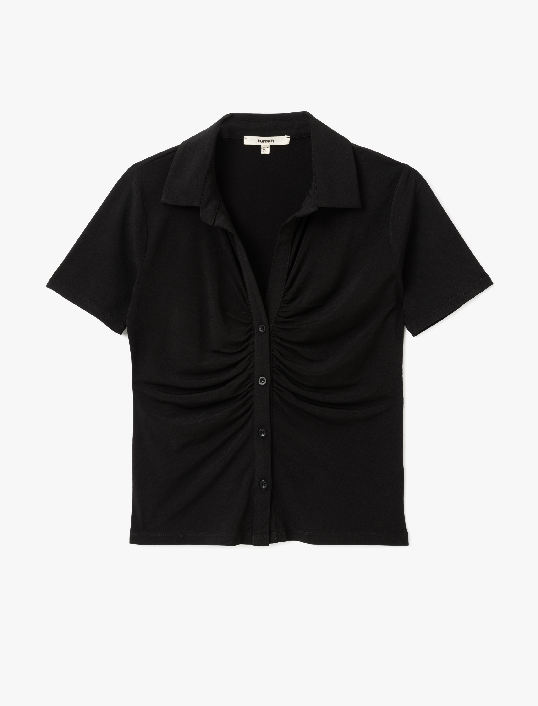   Drape Detaylı Düğmeli Kısa Kollu Gömlek