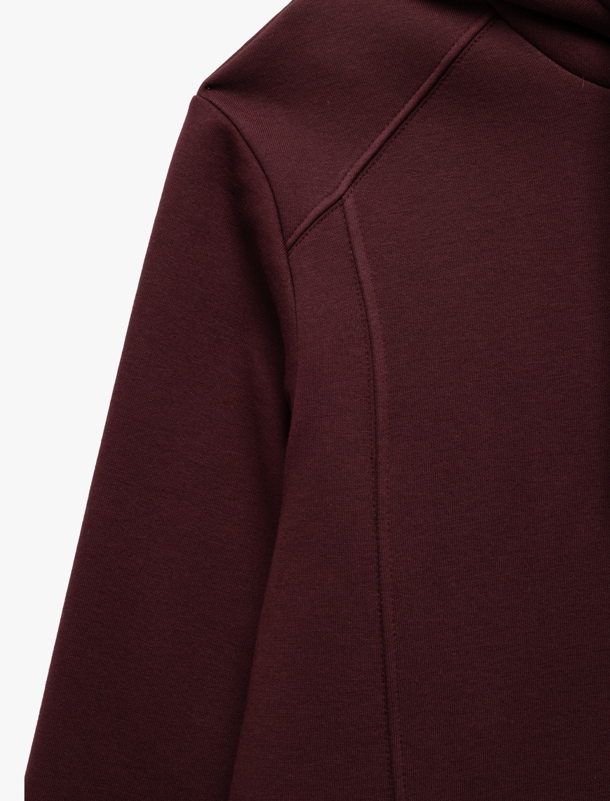   Reglan Kollu Pamuk Karışımlı Şardonlu Dikiş Detaylı Basic Kapşonlu Sweatshirt