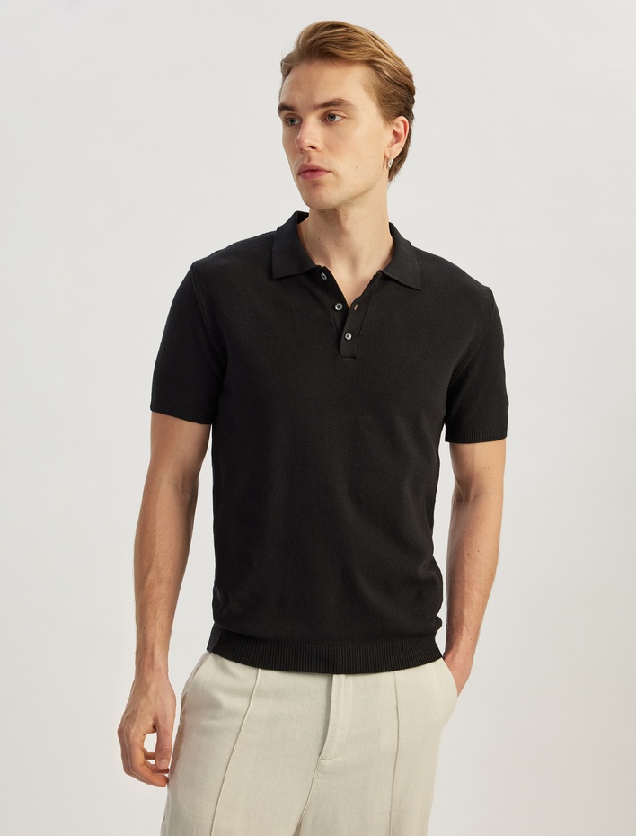  Düğmeli Polo Yaka Viskon Karışımlı Kısa Kollu Triko Tişört