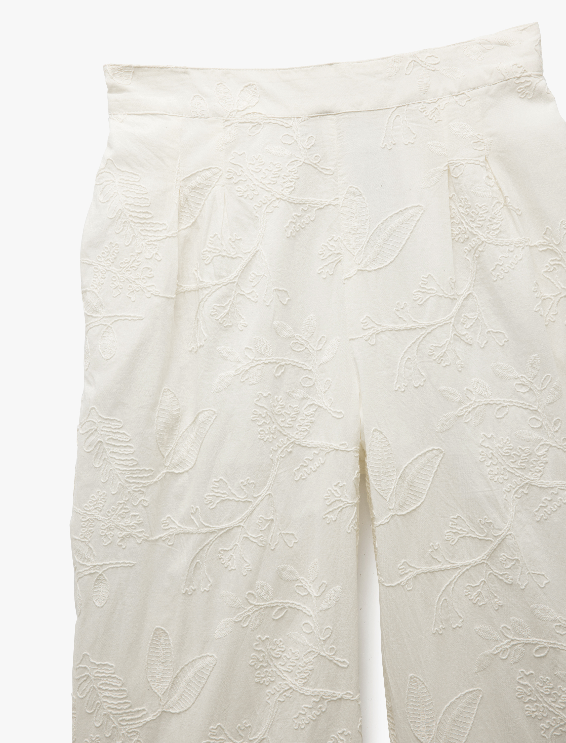   Astarlı Pamuklu Yüksek Bel Düz Bol Paça Çiçek İşlemeli Brodeli Pantolon