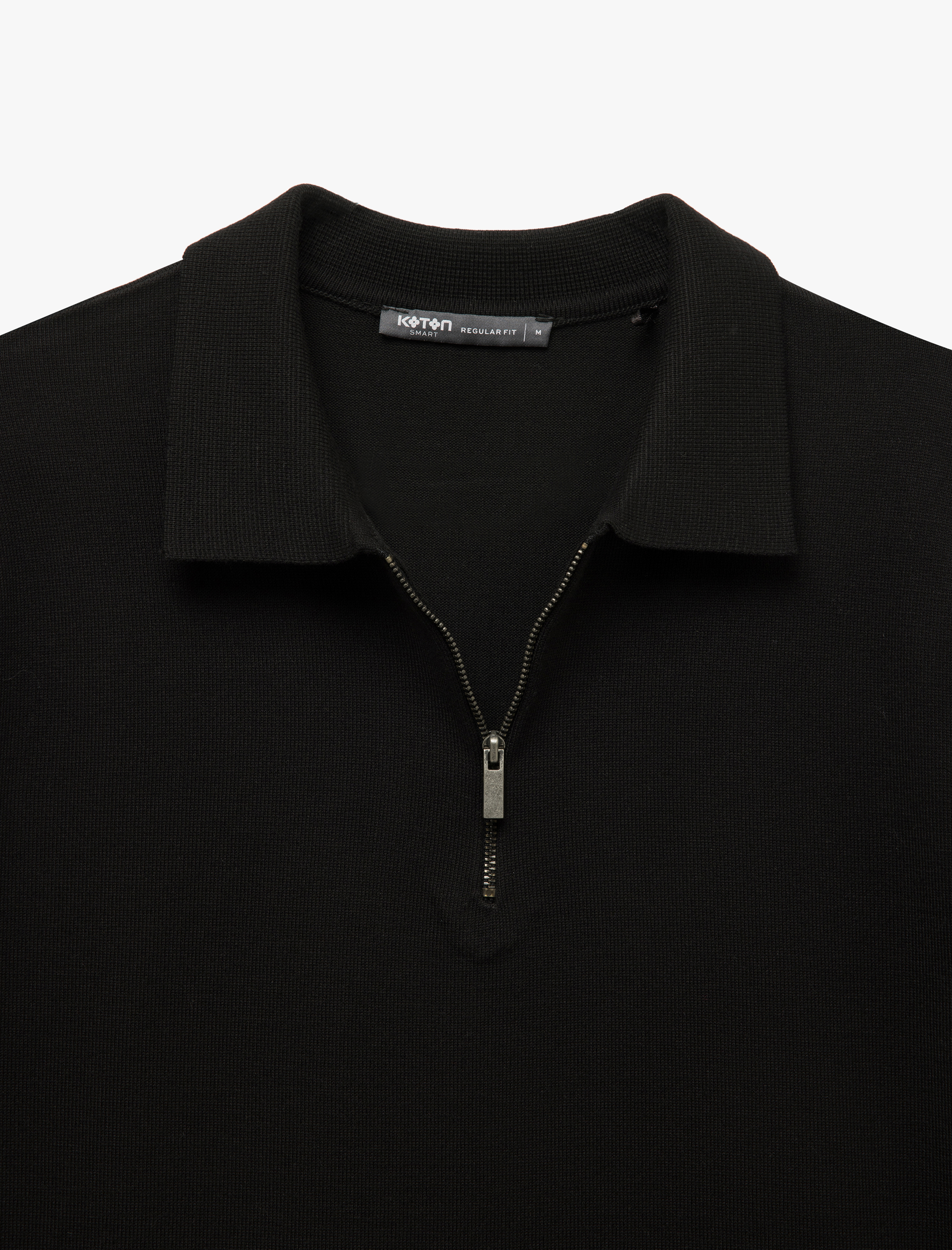   Yarım Fermuarlı Viskon Karışımlı Basic Kısa Kollu Triko Tişört