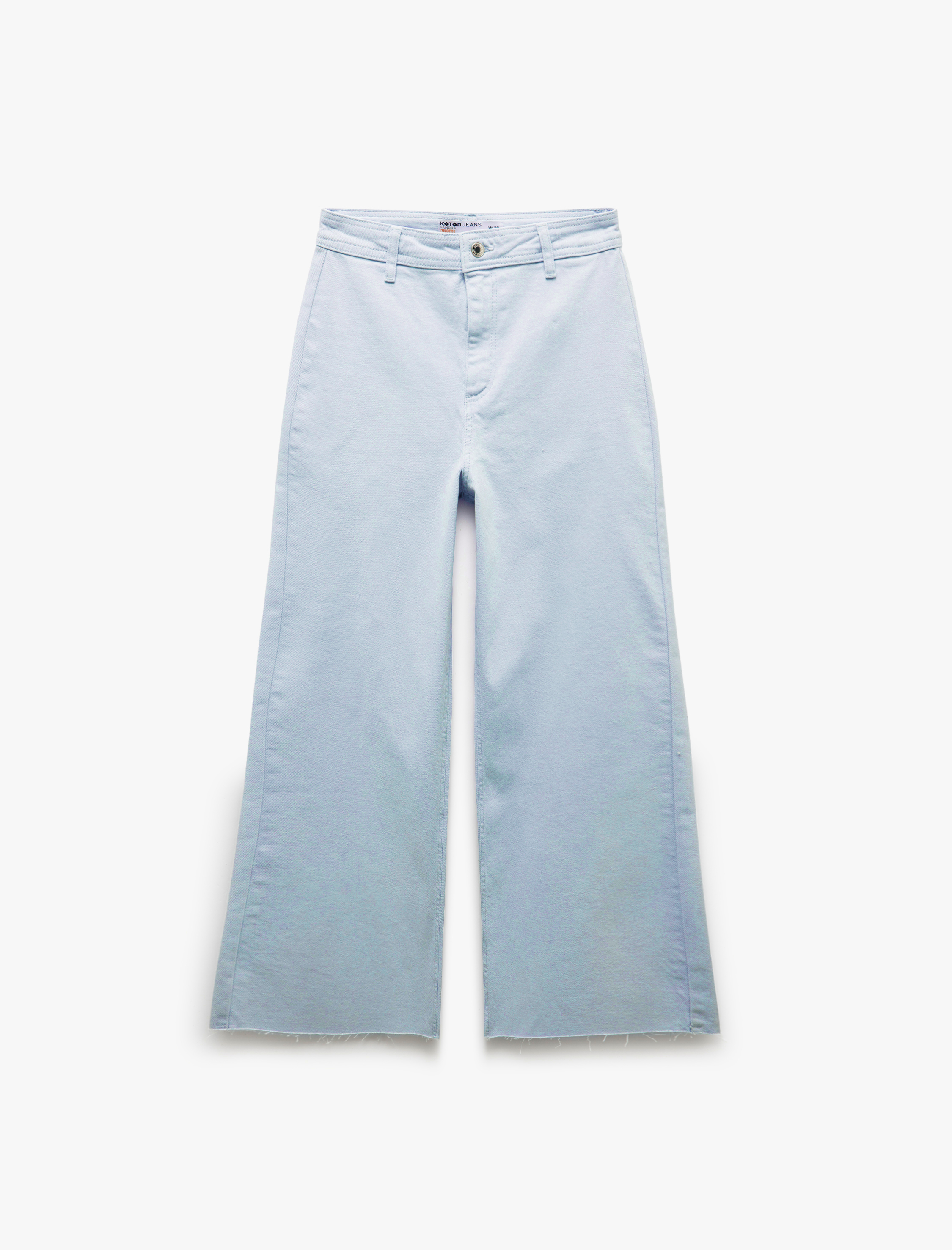   Pamuklu Geniş Kalıp Cepli Düğmeli Crop Geniş Paça Denim Pantolon - Culotte Jean