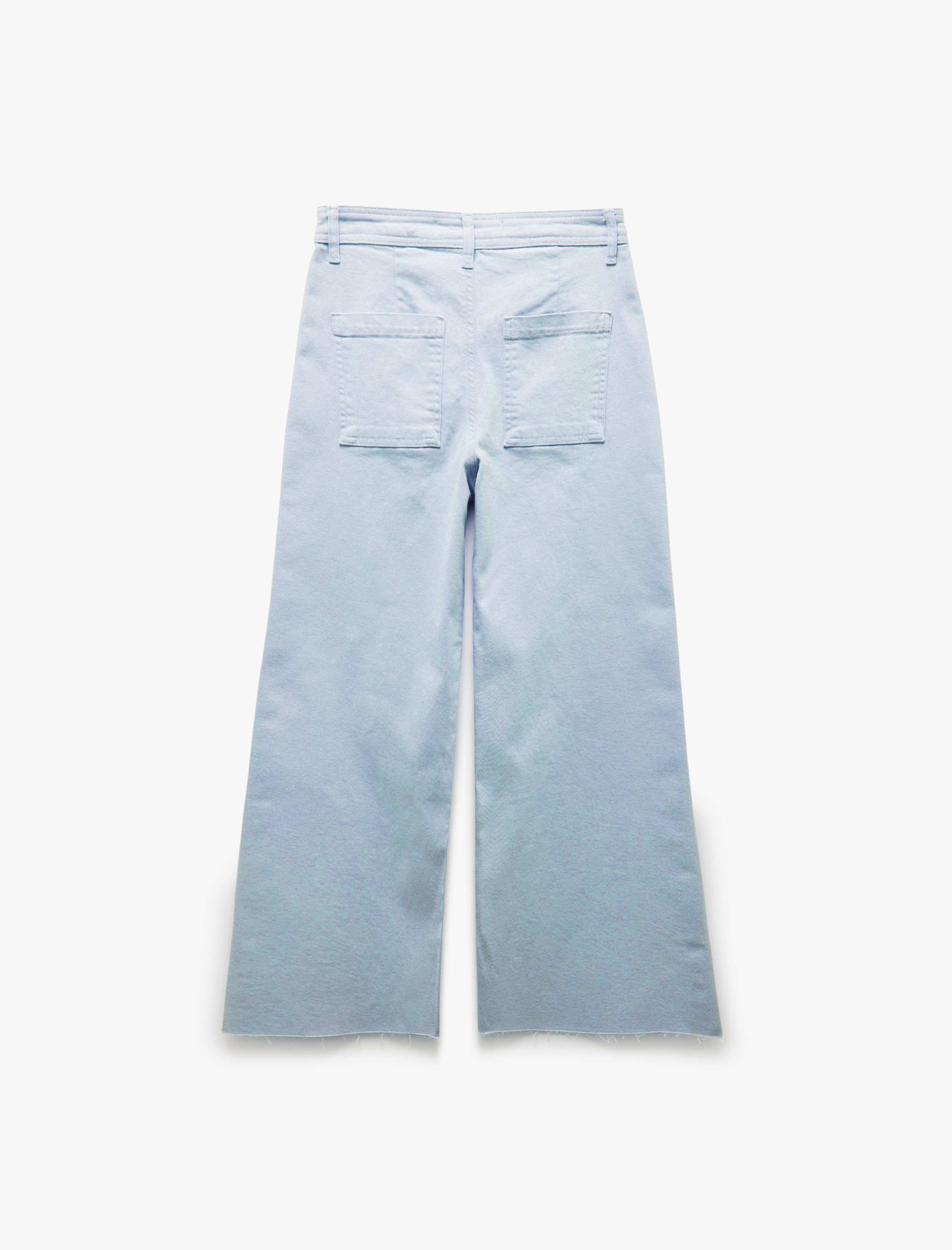   Pamuklu Geniş Kalıp Cepli Düğmeli Crop Geniş Paça Denim Pantolon - Culotte Jean