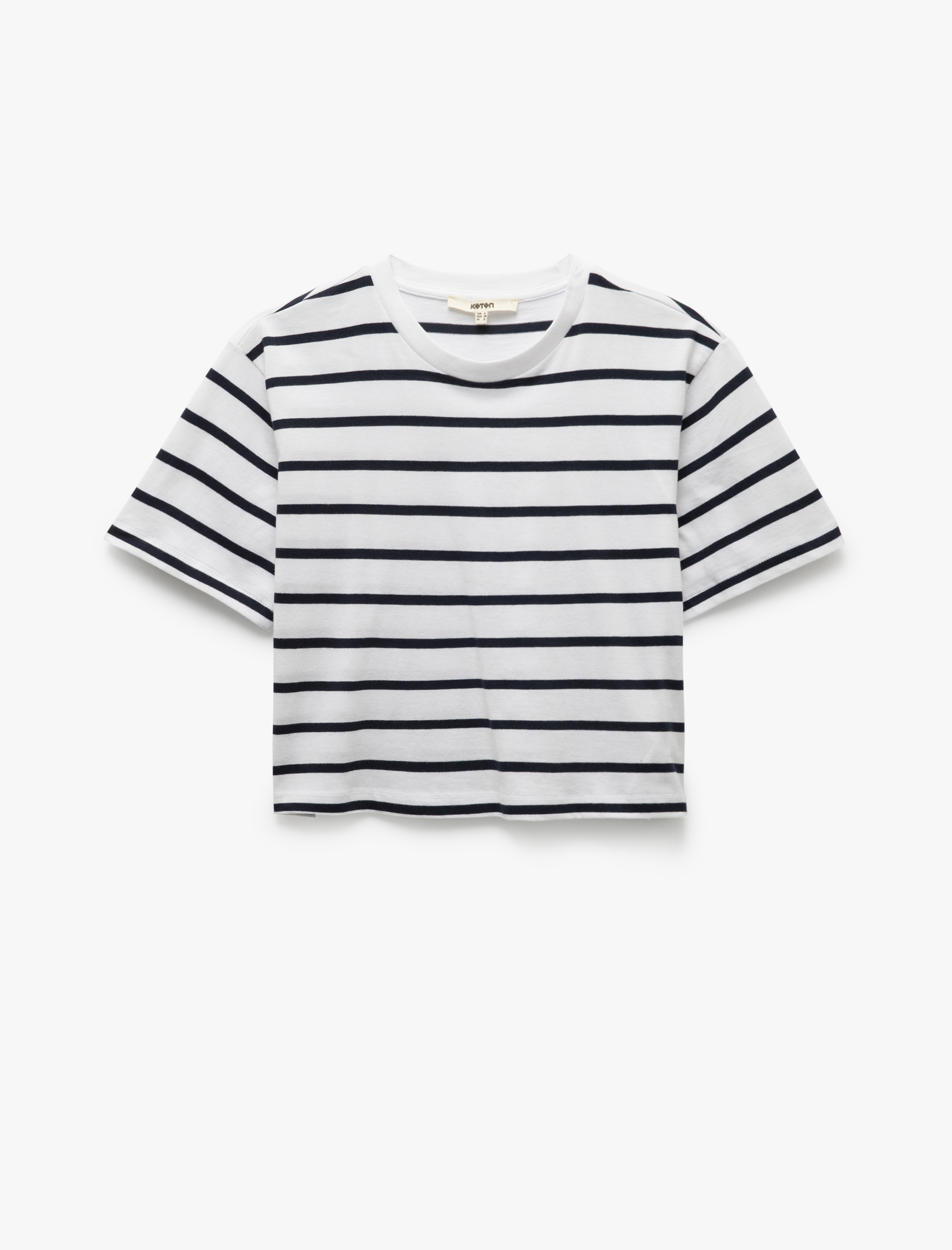   Pamuklu Bisiklet Yaka Kısa Kollu Çizgili Tişört