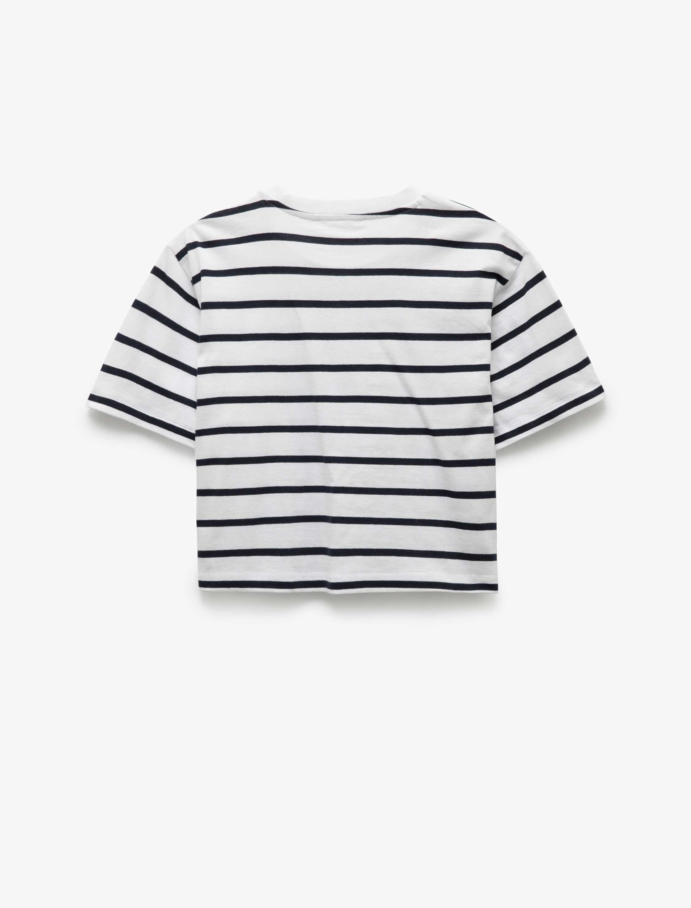   Pamuklu Bisiklet Yaka Kısa Kollu Çizgili Tişört