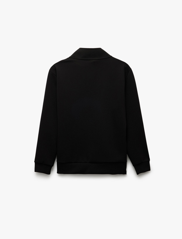 Uzun Kollu İşlemeli İnterlok Kumaş Yarım Fermuarlı Sweatshirt_3