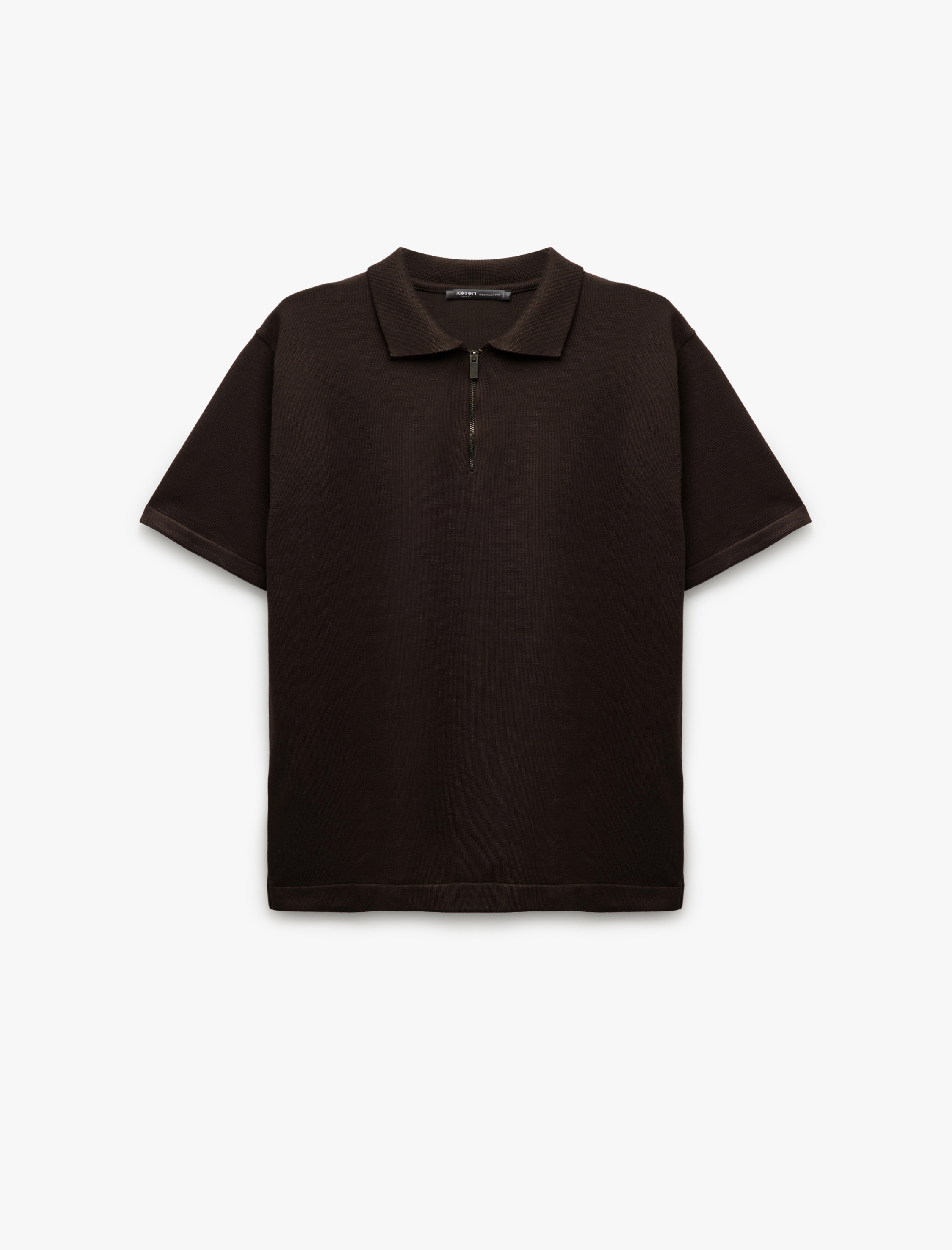   Yarım Fermuarlı Viskon Karışımlı Basic Kısa Kollu Triko Tişört