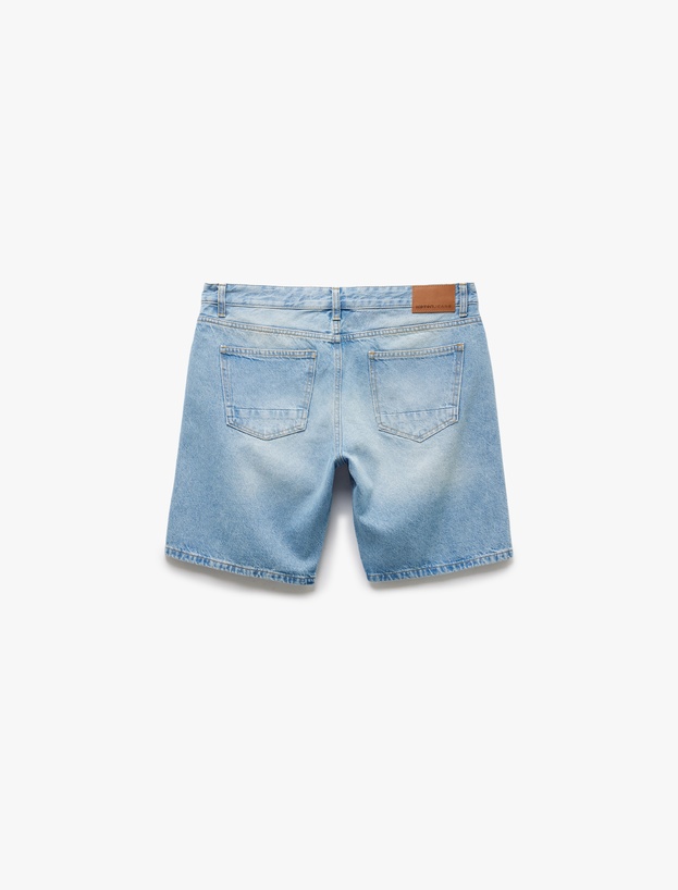 Pamuklu Yırtık Detaylı Bermuda Slim Fit Jean Şort_4
