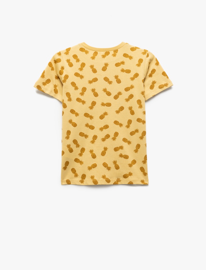 Erkek Çocuk Pamuklu Ananas Baskılı Bisiklet Yaka Kısa Kollu Tişört