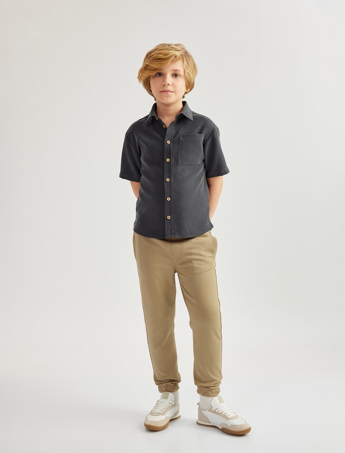 Erkek Çocuk Cep Detaylı Beli Bağlamalı Basic Pantolon Görünümlü Jogger Eşofman Altı