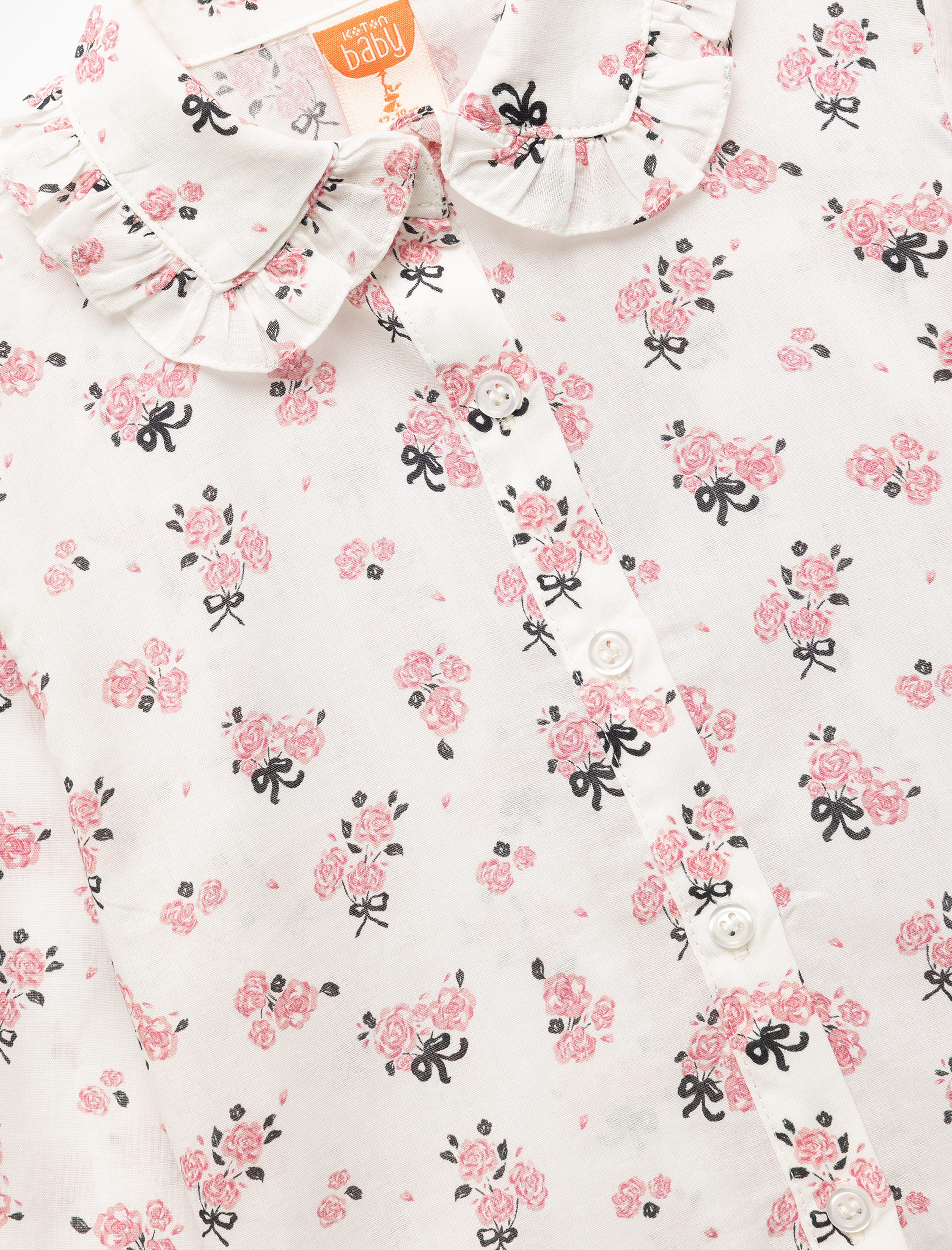 Kız Bebek Pamuklu Çiçek Desenli Fırfır Detaylı Uzun Kollu Bebe Yaka Gömlek