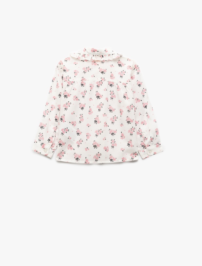 Kız Bebek Pamuklu Çiçek Desenli Fırfır Detaylı Uzun Kollu Bebe Yaka Gömlek