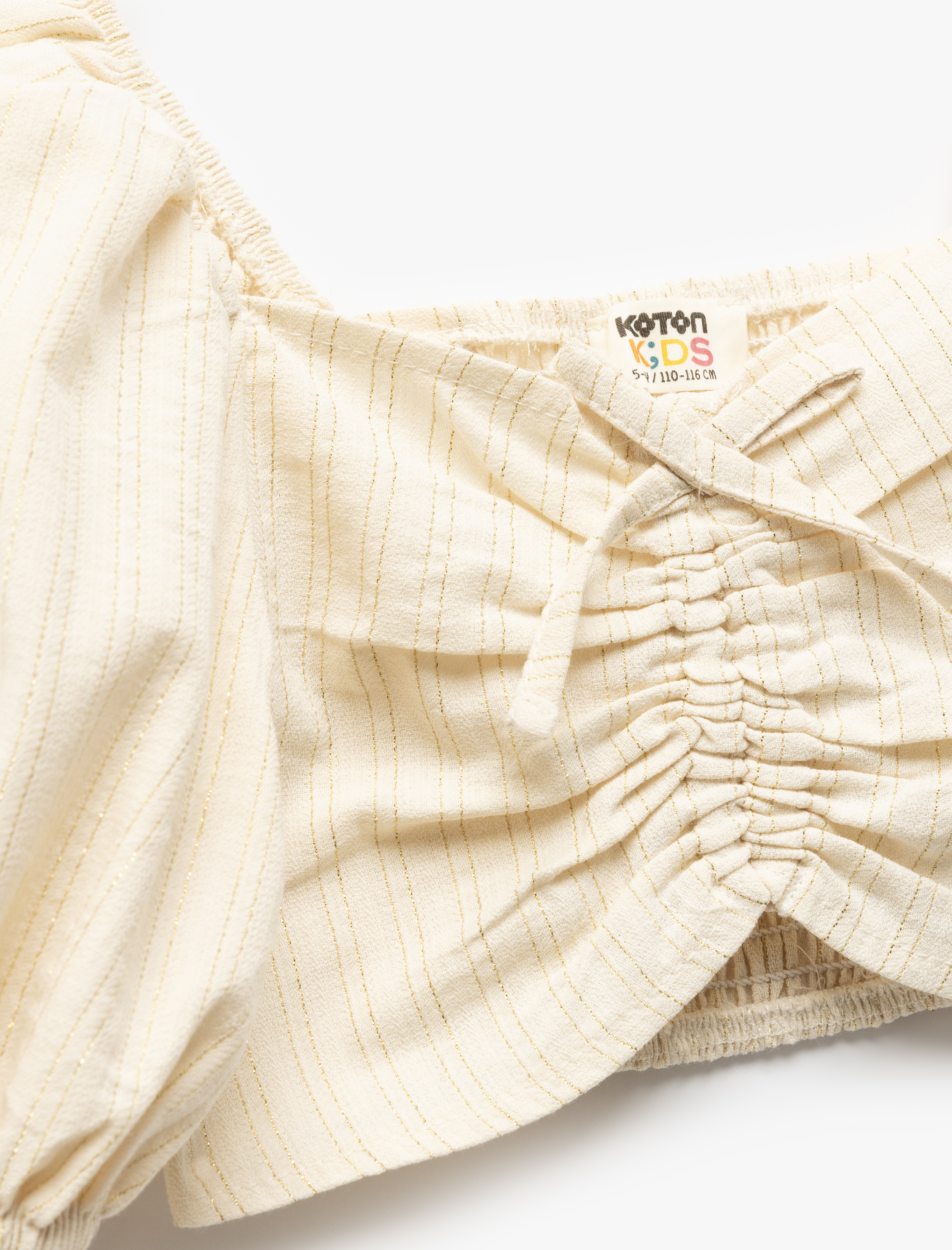  Kız Çocuk Pamuklu Balon Kollu Büzgü Detaylı Crop Bluz